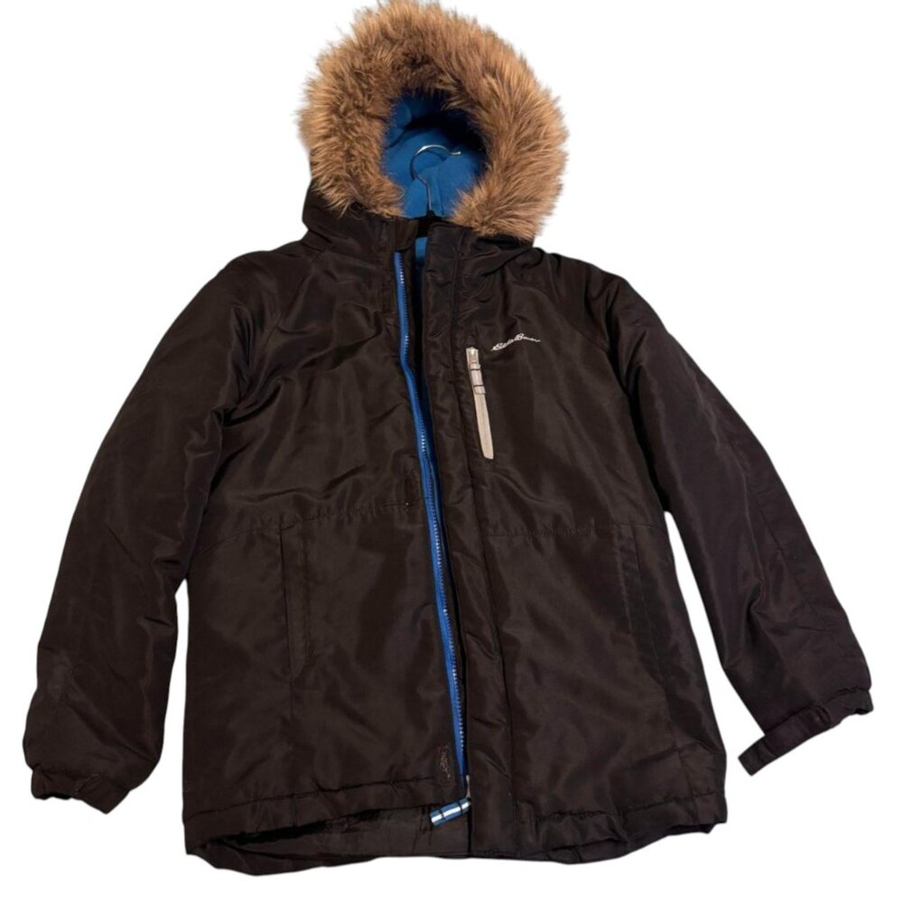 Eddie Bauer Boys Winter Jacket Black Size M (10/12) Faux Fur Hood